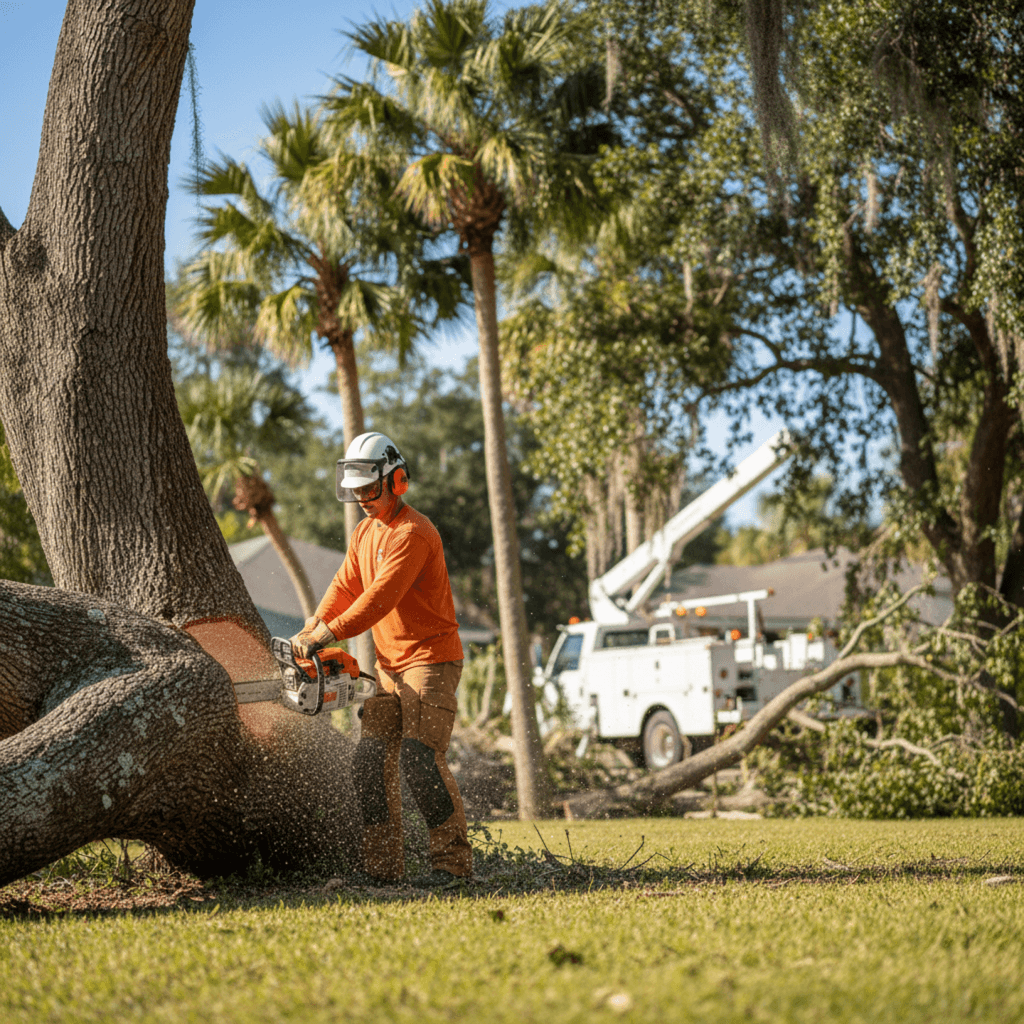 Tree removal professionals at work